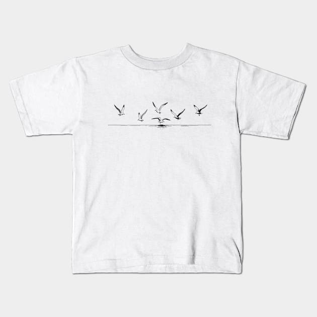 Diving Seagulls Kids T-Shirt by YuYu